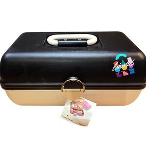 VTG Original Caboodles Cosmetic Make-up Organizer Mirror With Tags Black & White